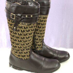 Michael Kors MK Logo Riding Boots Brown Leather Canvas – Women’s Size 5
